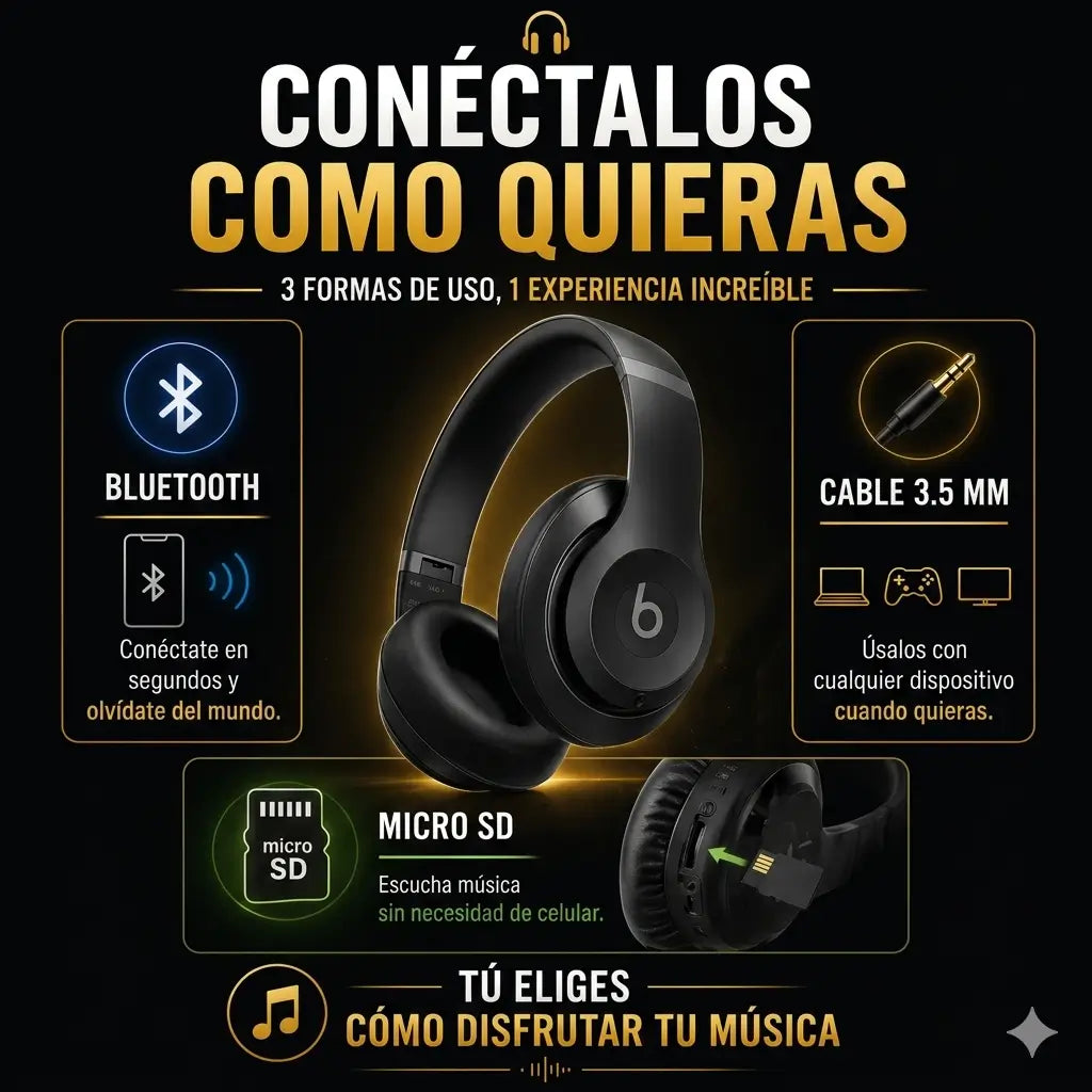 AUDÍFONOS TIPO BEATS STUDIO PRO - CON CANCELACIÓN DE RUIDO Y MICRÓFONO HD