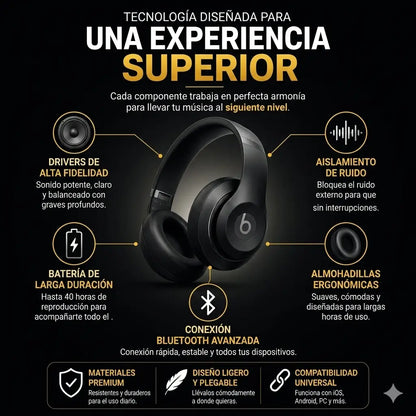 AUDÍFONOS TIPO BEATS STUDIO PRO - CON CANCELACIÓN DE RUIDO Y MICRÓFONO HD
