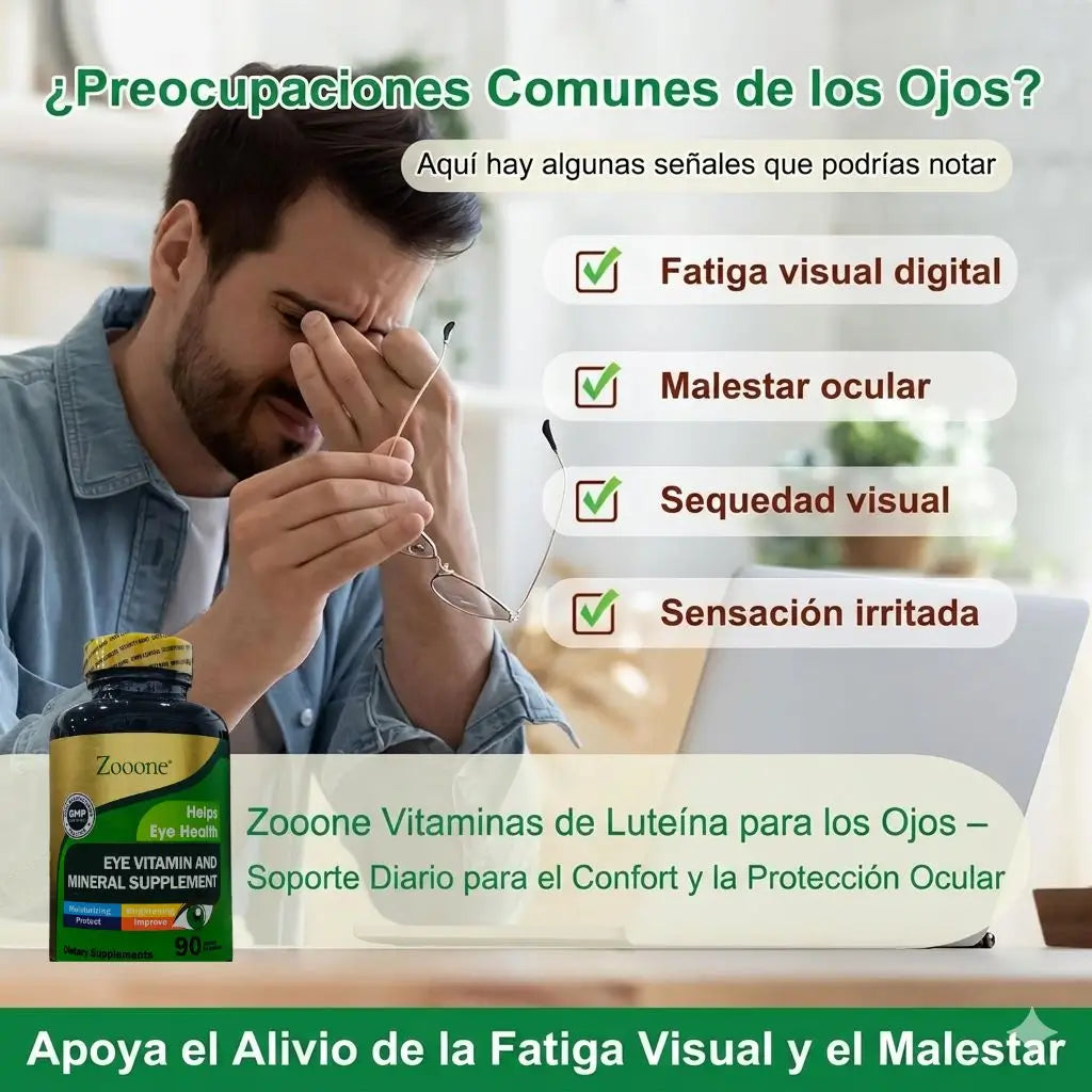 Zooone® Vitaminas para Ojos | Mejora tu Visión, Hidrata y Protege — 90 Cápsulas.